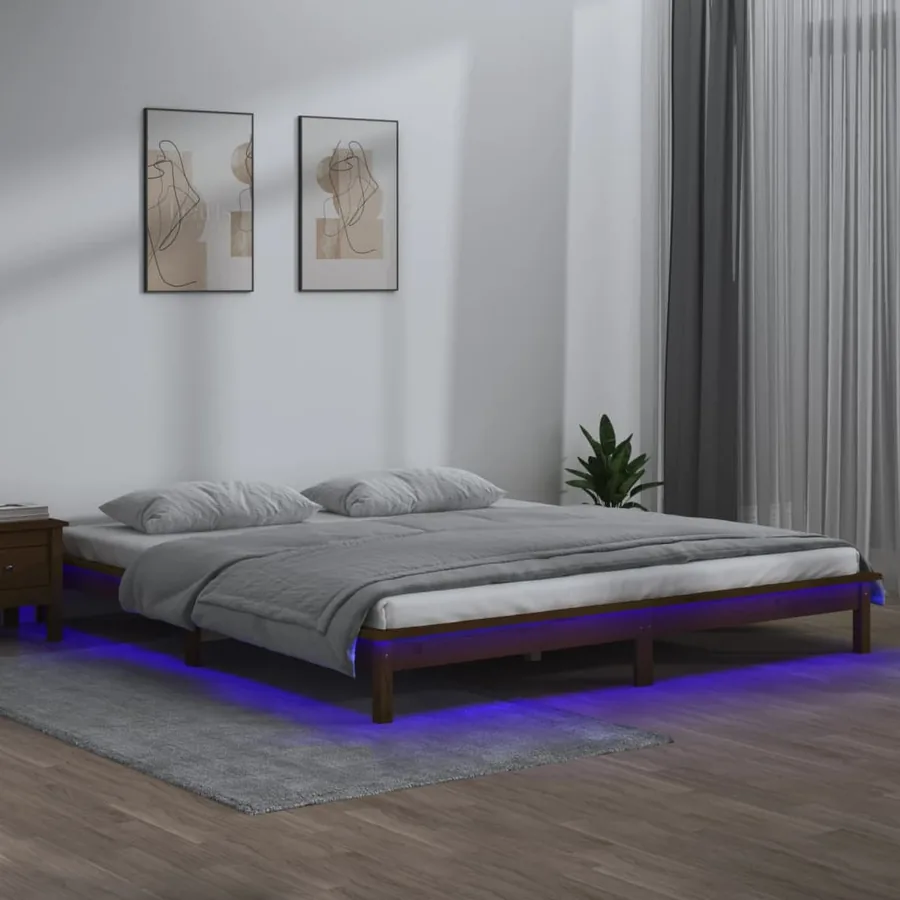 Cadre de lit à LED sans matelas 140x190 cm bois massif