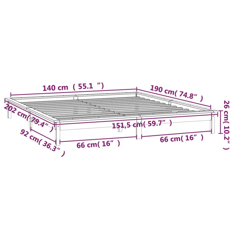 Cadre de lit à LED sans matelas 140x190 cm bois massif - 13