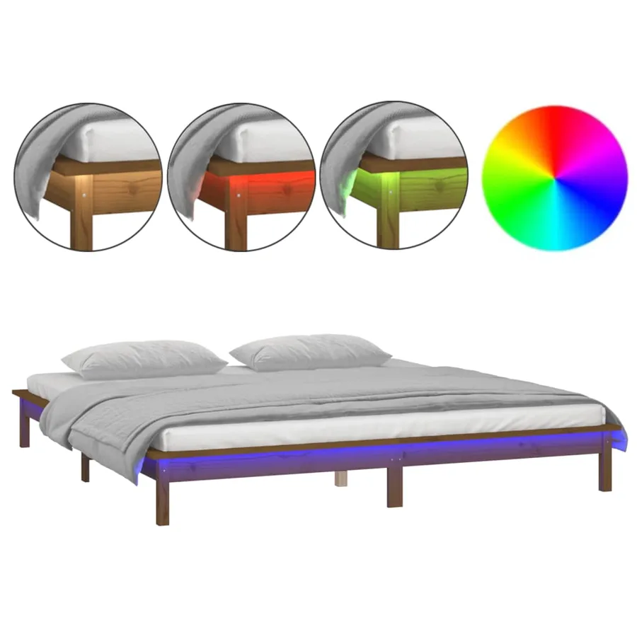 Cadre de lit à LED sans matelas 140x190 cm bois massif - 2