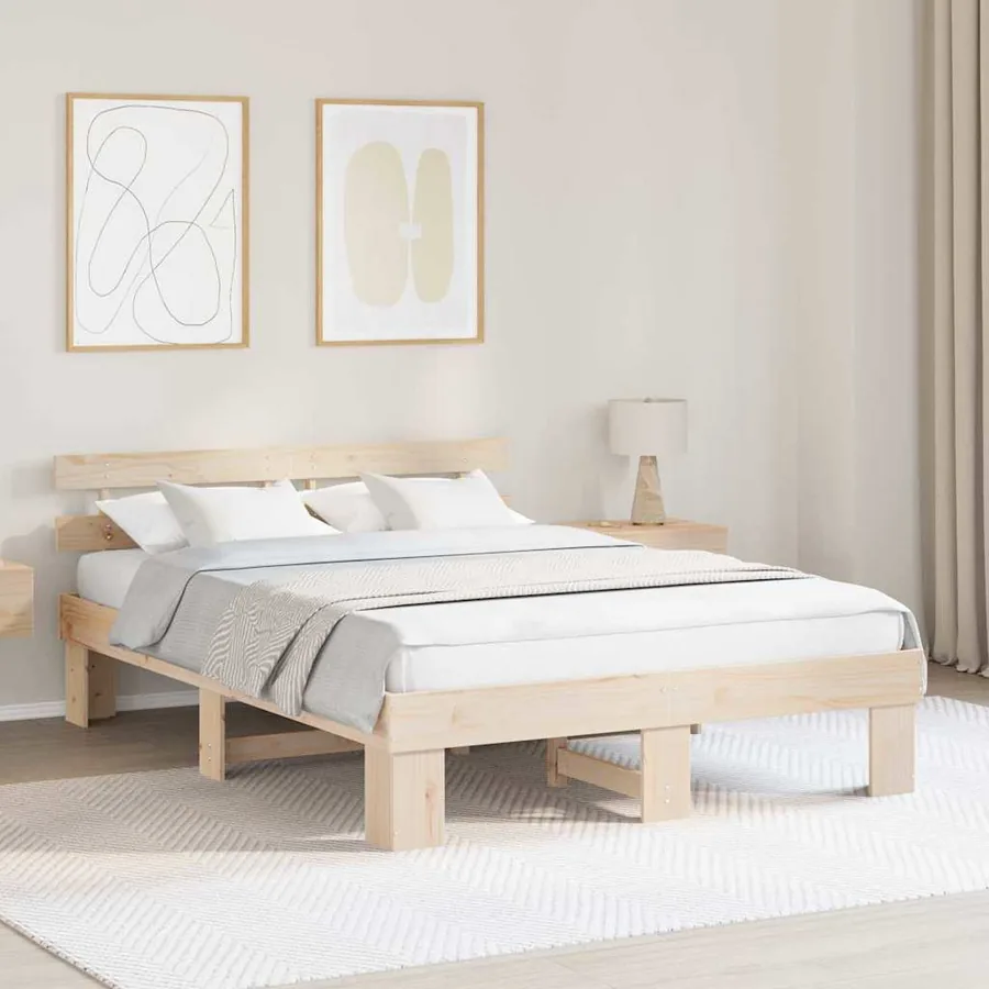 Cadre de lit avec tête de lit Naturel 140 x 200 cm Pin massif