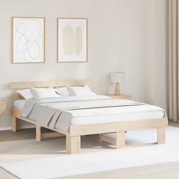 Cadre de lit avec tête de lit Naturel 140 x 200 cm Pin massif