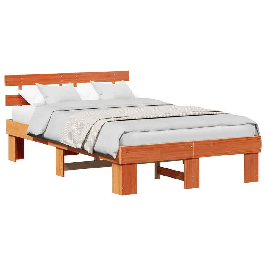 Cadre de lit avec tête de lit Brun cire 120 x 190 cm Pin massif - 2