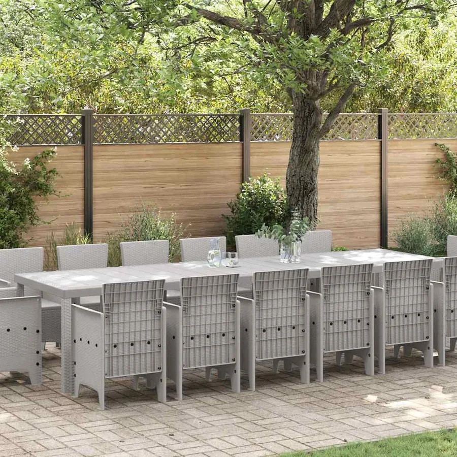 Ensemble de salle à manger pour jardin 15 pcs Gris clair