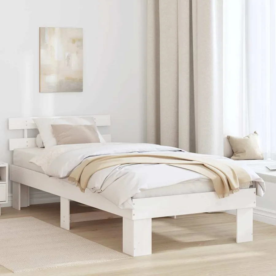 Cadre de lit avec tête de lit Blanc 75 x 190 cm Pin massif