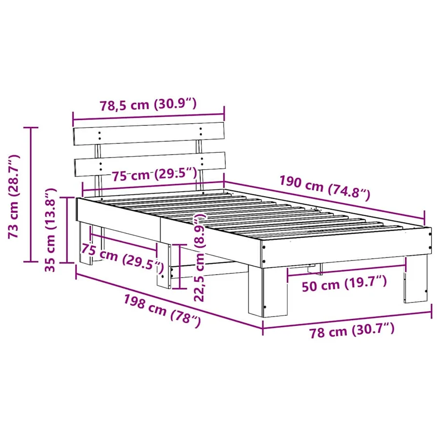 Cadre de lit avec tête de lit Blanc 75 x 190 cm Pin massif - 10