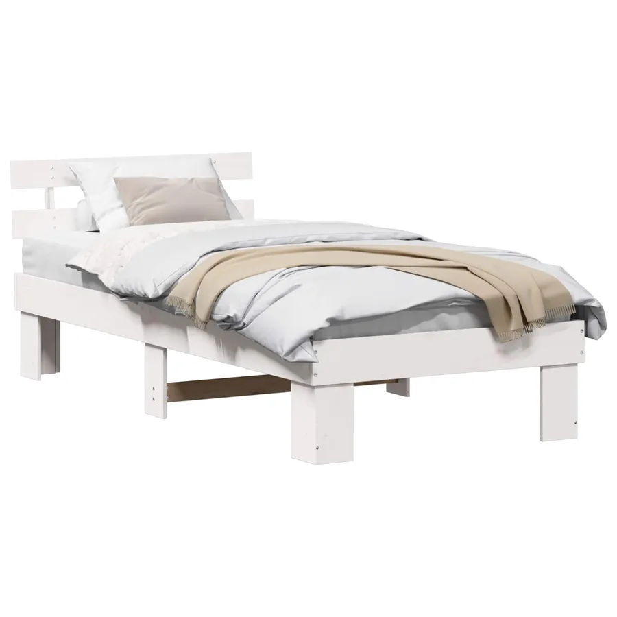 Cadre de lit avec tête de lit Blanc 75 x 190 cm Pin massif - 2