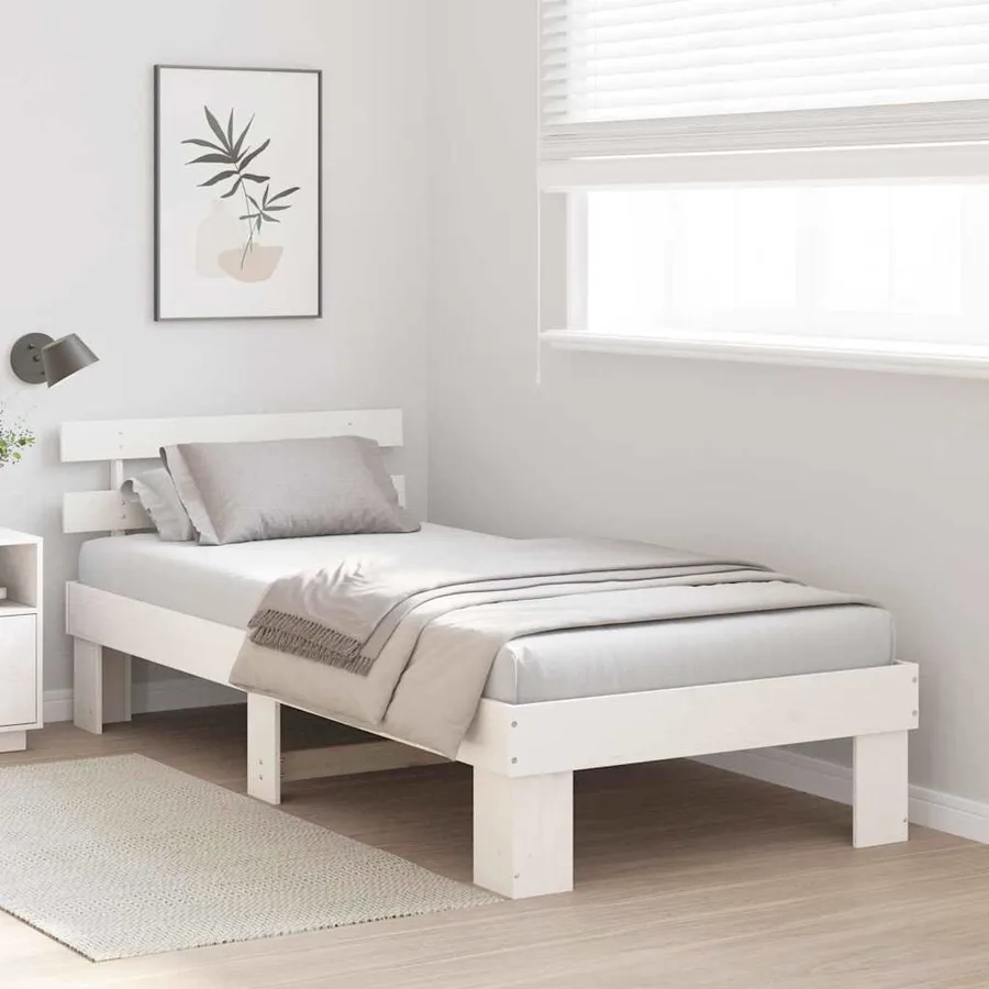 Cadre de lit avec tête de lit Blanc 75 x 190 cm Pin massif - 3