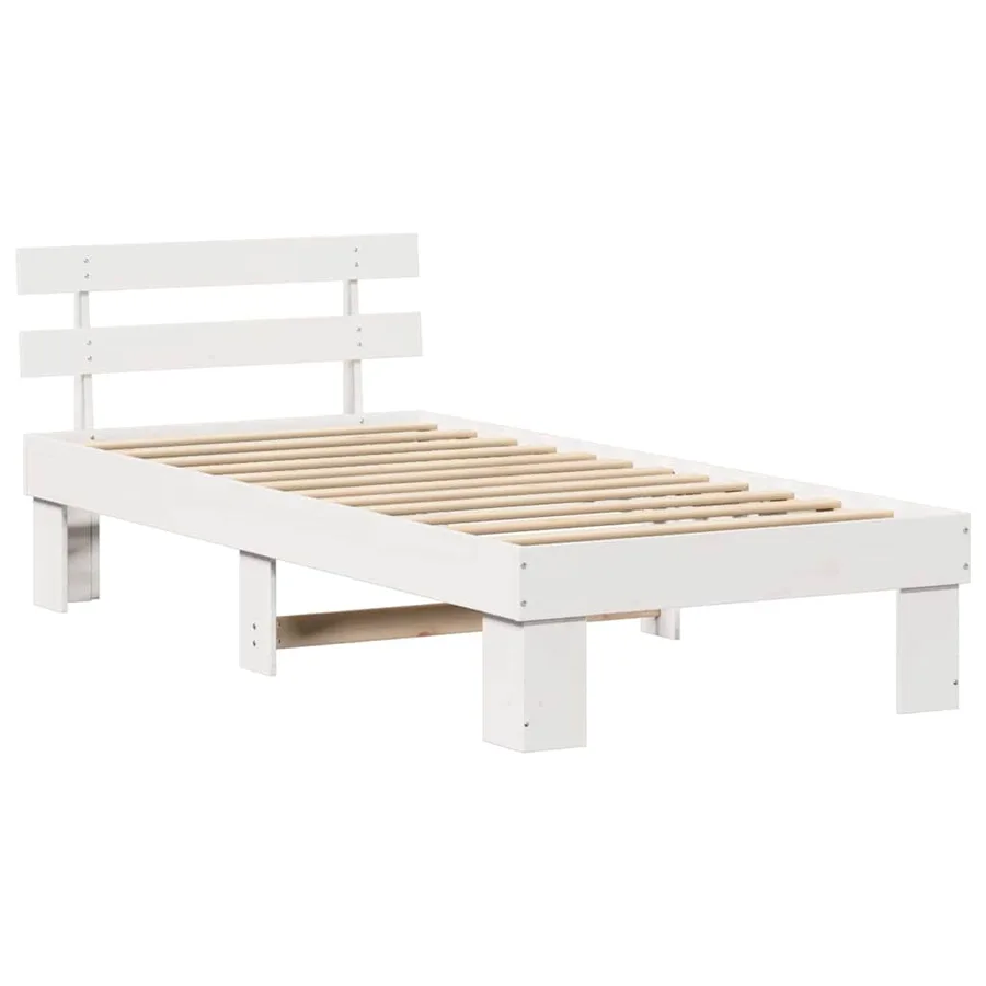 Cadre de lit avec tête de lit Blanc 75 x 190 cm Pin massif - 4