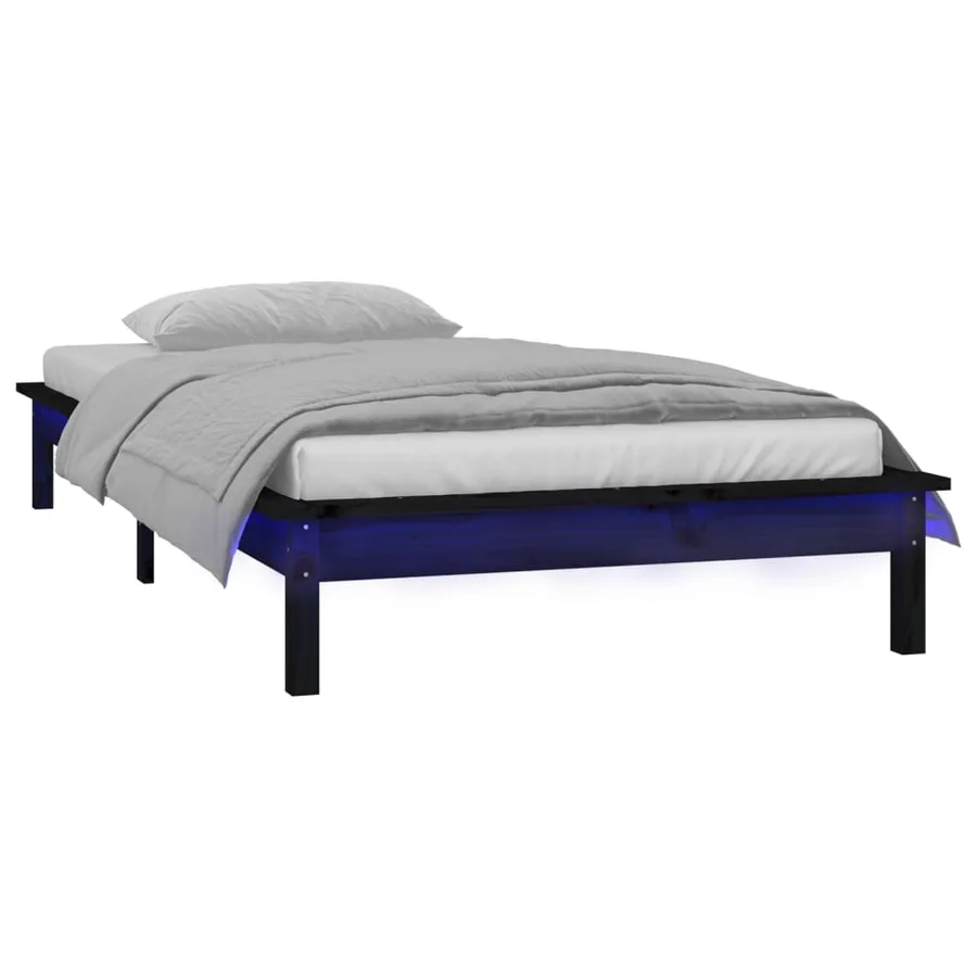 Cadre de lit à LED sans matelas noir 75x190 cm bois massif - 3