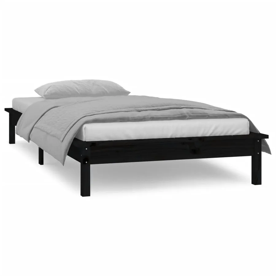 Cadre de lit à LED sans matelas noir 75x190 cm bois massif - 4