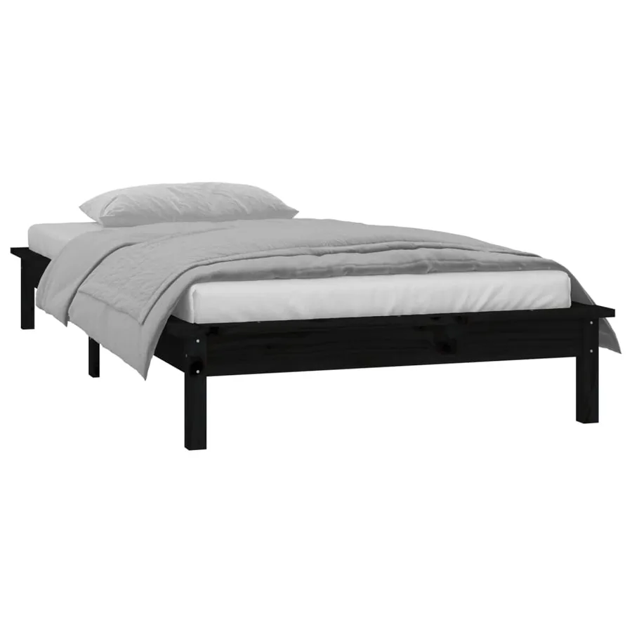 Cadre de lit à LED sans matelas noir 75x190 cm bois massif - 5