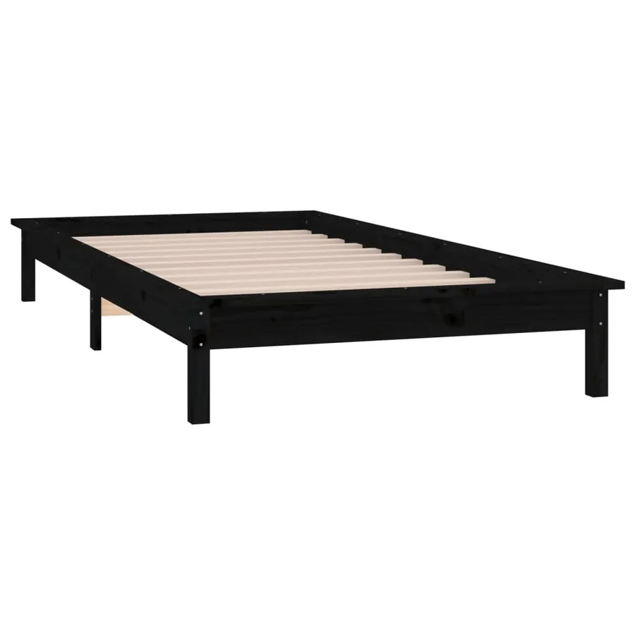 Cadre de lit à LED sans matelas noir 75x190 cm bois massif - 6