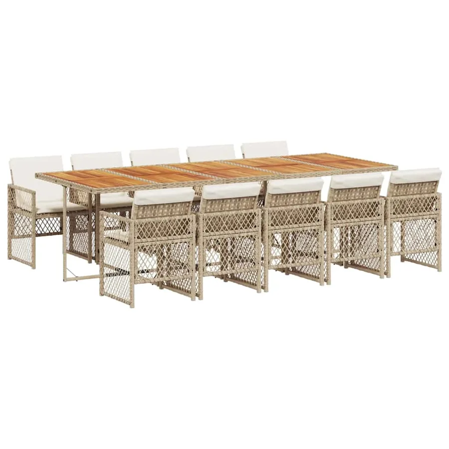 Ensemble à manger de jardin et coussins 11 pcs beige poly rotin - 2