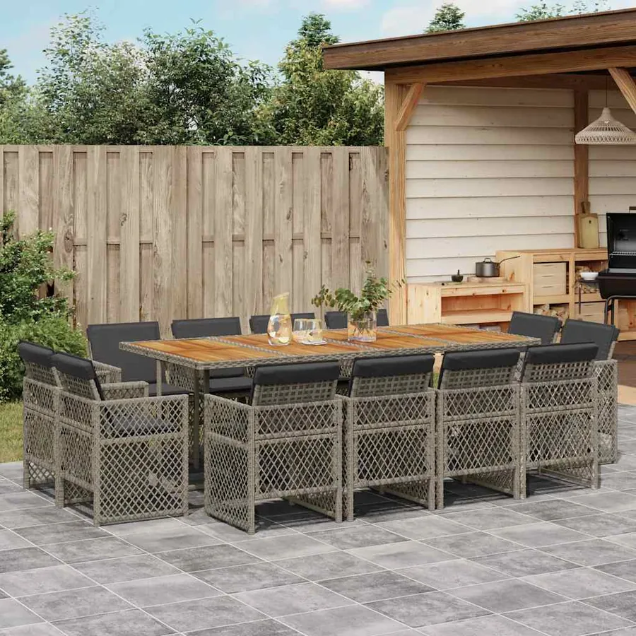Ensemble à manger de jardin coussins 13 pcs gris résine tressée