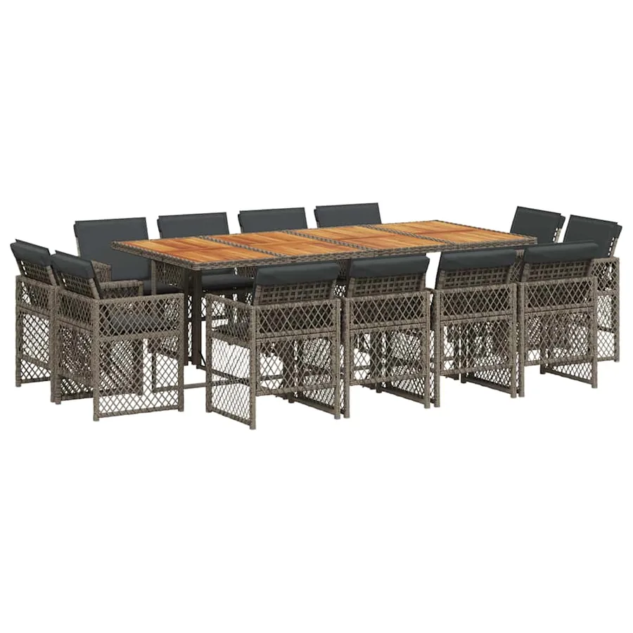 Ensemble à manger de jardin coussins 13 pcs gris résine tressée - 2