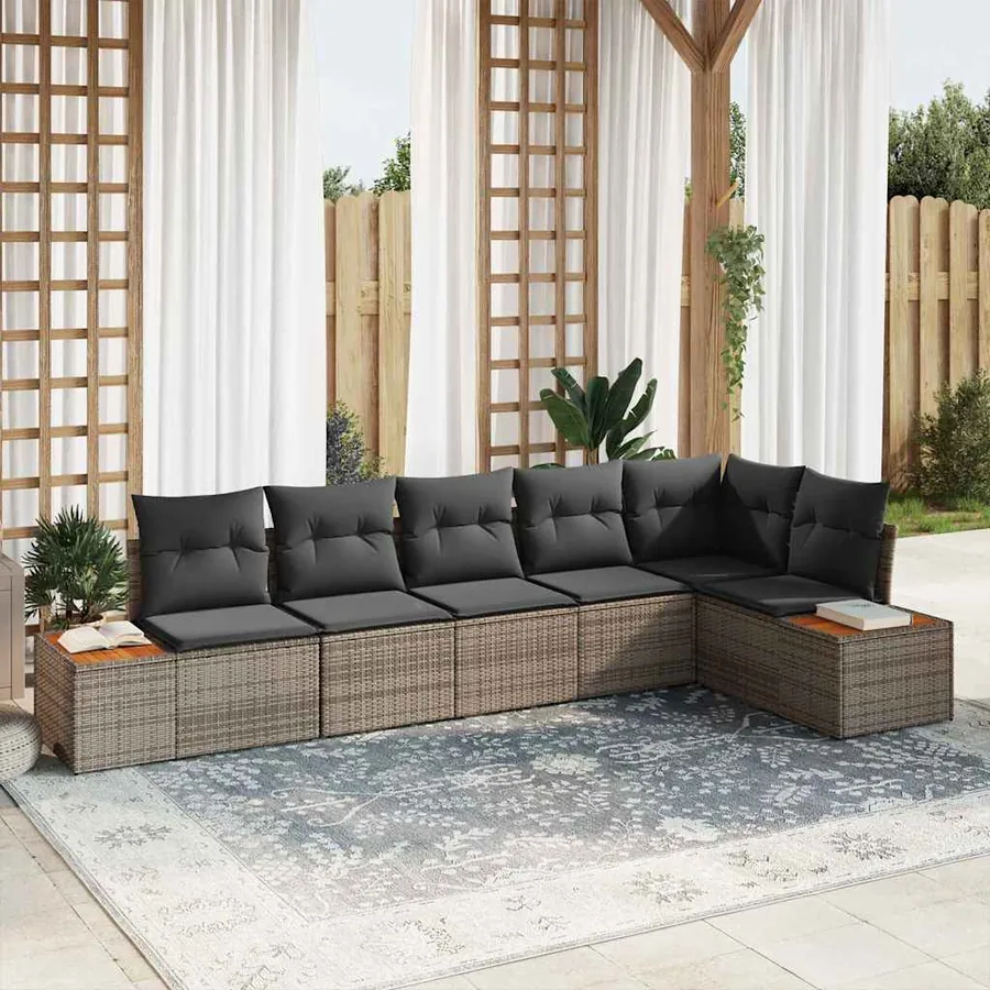 Ensemble de canapé de jardin avec coussin 6 pcs Gris Polyrotin