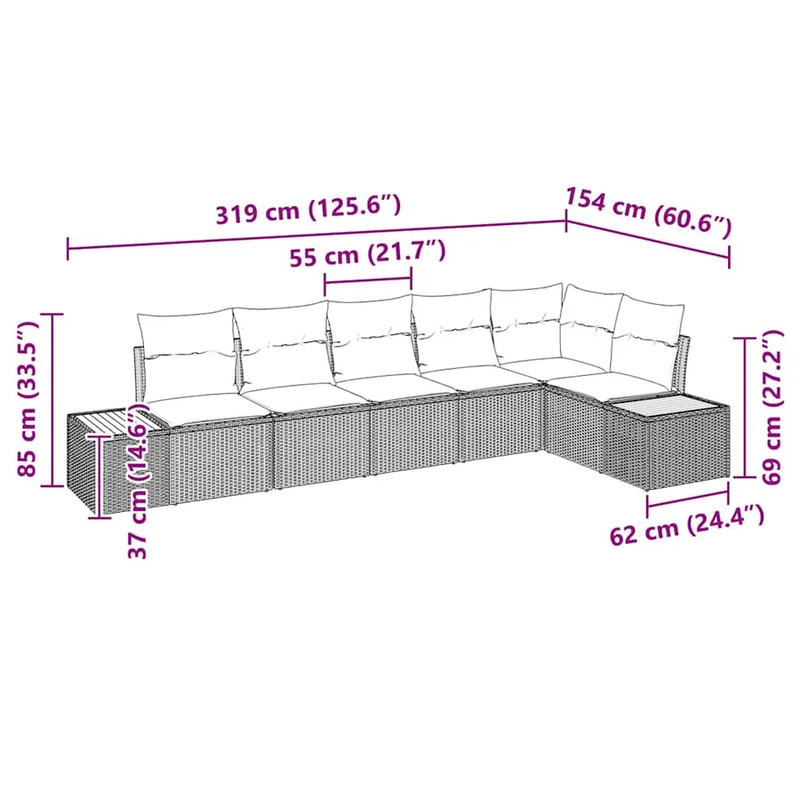 Ensemble de canapé de jardin avec coussin 6 pcs Gris Polyrotin - 12