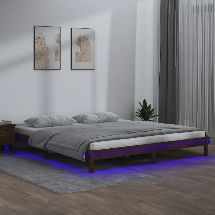 Cadre de lit à LED sans matelas 140x200 cm bois massif