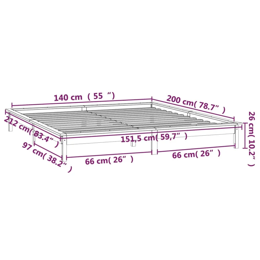Cadre de lit à LED sans matelas 140x200 cm bois massif - 13
