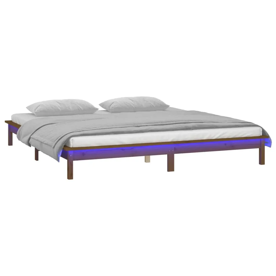 Cadre de lit à LED sans matelas 140x200 cm bois massif - 3