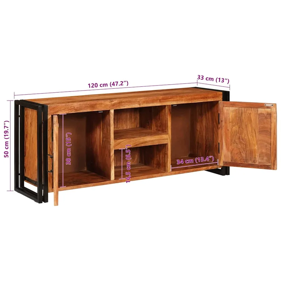 Meuble TV Marron 120 x 33 x 50 cm Bois d'acacia massif - 13