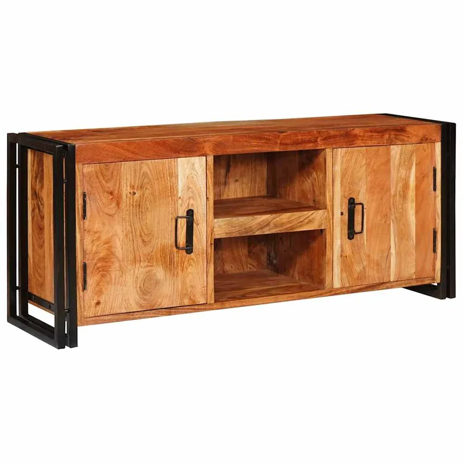 Meuble TV Marron 120 x 33 x 50 cm Bois d'acacia massif - 2
