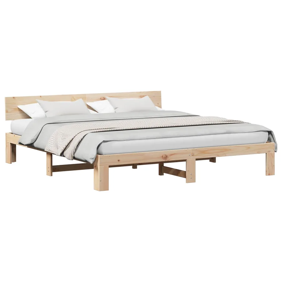 Cadre de lit avec tête de lit Naturel 180 x 200 cm Pin massif