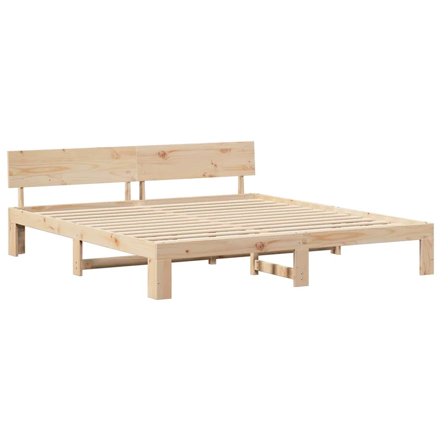 Cadre de lit avec tête de lit Naturel 180 x 200 cm Pin massif - 2