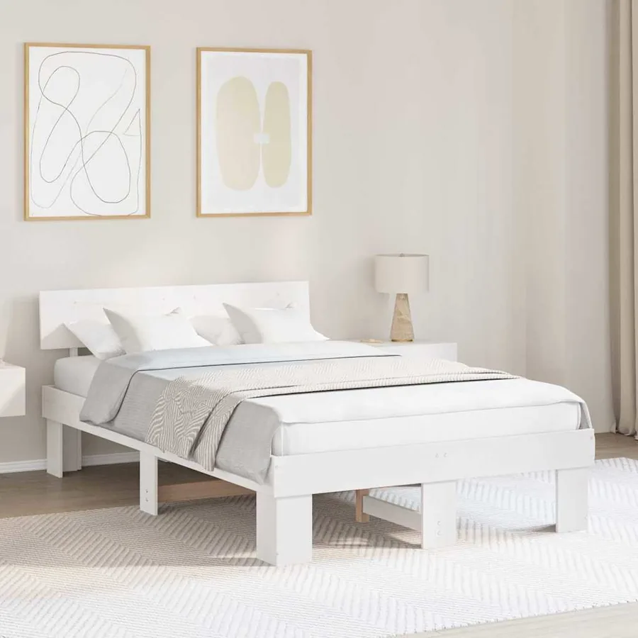 Cadre de lit avec tête de lit Blanc 120 x 200 cm Pin massif