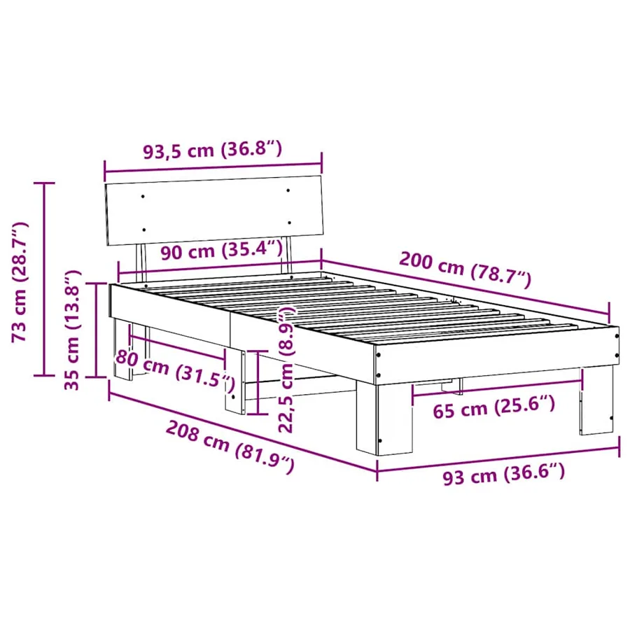 Cadre de lit avec tête de lit Blanc 90 x 200 cm Pin massif - 10