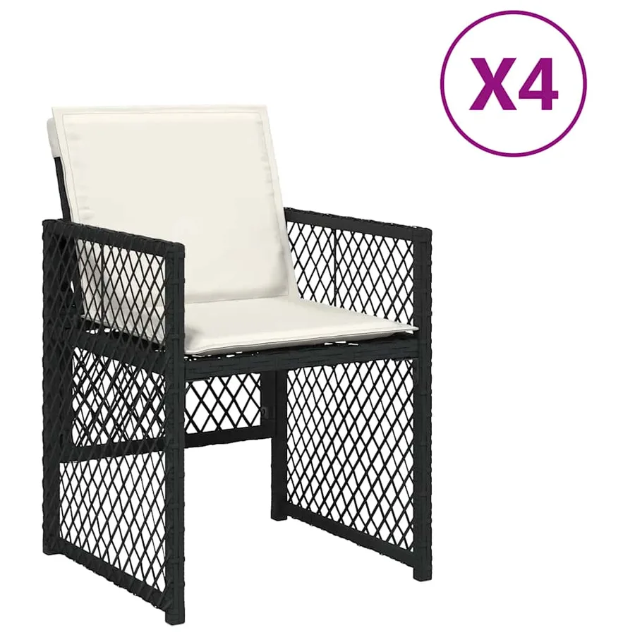 Chaises de jardin lot de 4 avec coussins noir résine tressée - 2