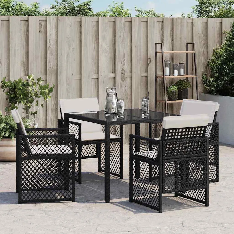 Chaises de jardin lot de 4 avec coussins noir résine tressée - 3