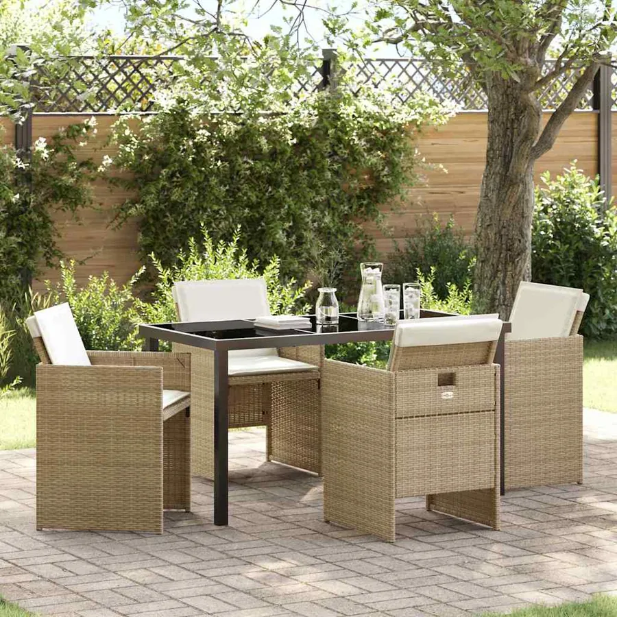 Ensemble de salle à manger pour jardin 5 pcs Beige polyrotin