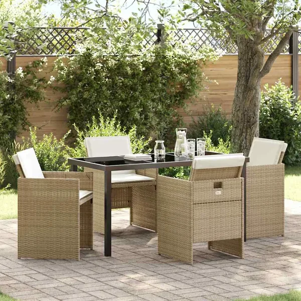 Ensemble de salle à manger pour jardin 5 pcs Beige polyrotin
