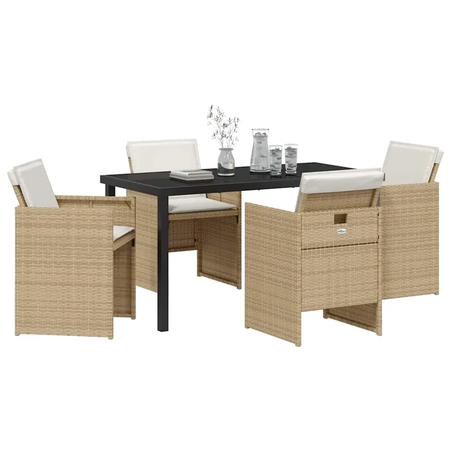 Ensemble de salle à manger pour jardin 5 pcs Beige polyrotin - 3