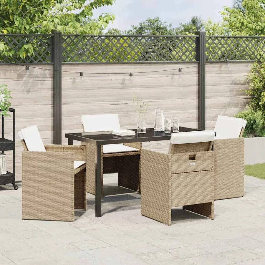 Ensemble de salle à manger pour jardin 5 pcs Beige polyrotin - 4