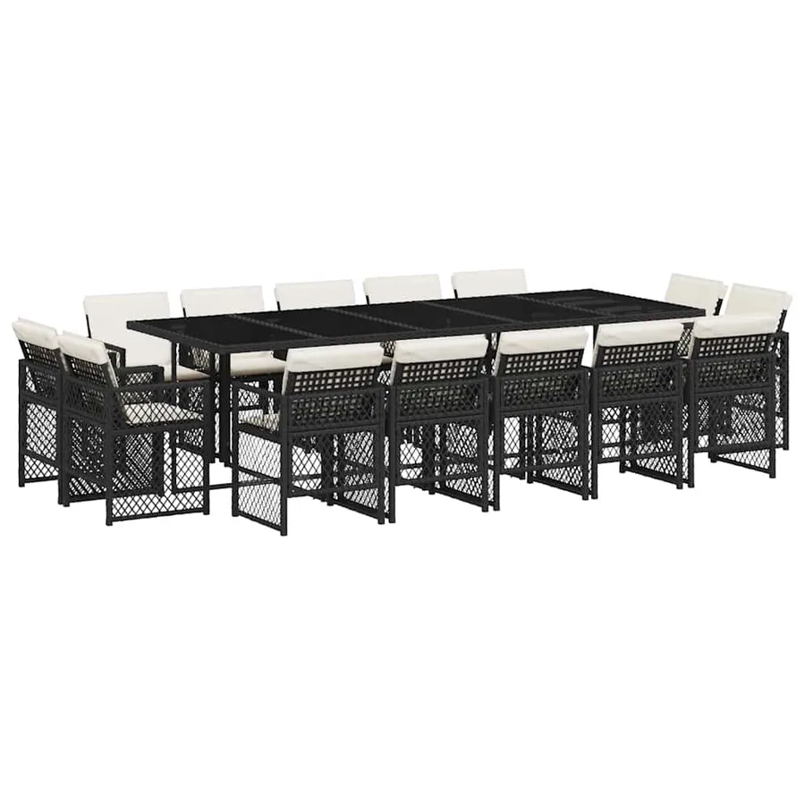 Ensemble à manger de jardin 15 pcs coussins noir résine tressée - 2