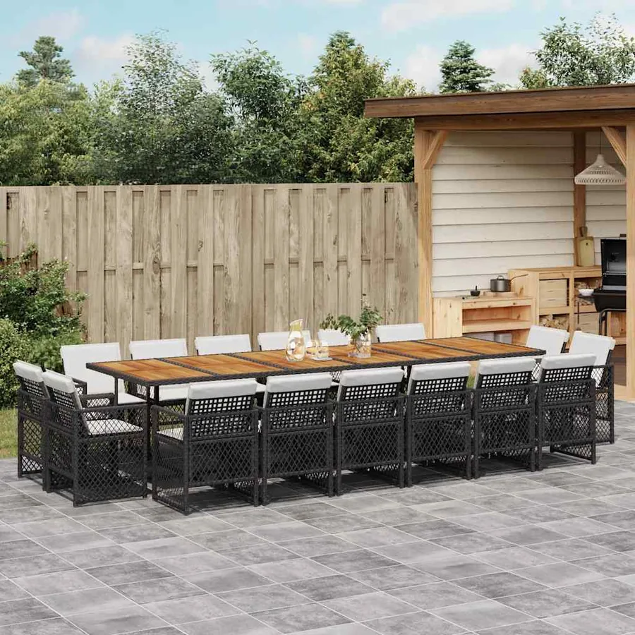 Ensemble à manger de jardin 17 pcs coussins noir résine tressée