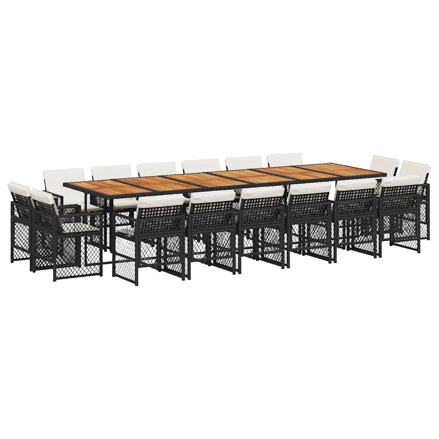 Ensemble à manger de jardin 17 pcs coussins noir résine tressée - 2