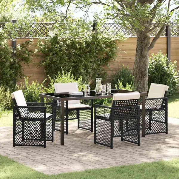 Ensemble de salle à manger pour jardin 5 pcs Noir polyrotin