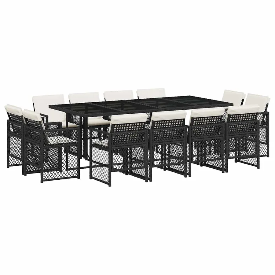 Ensemble à manger de jardin 13 pcs coussins noir résine tressée - 2