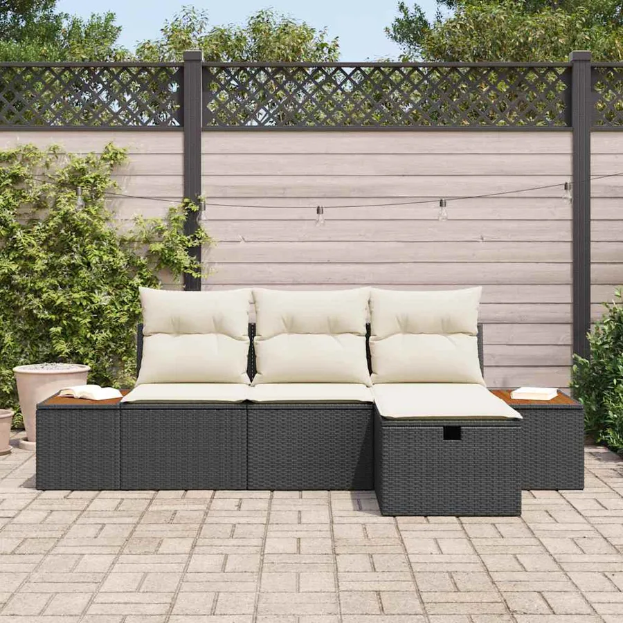 Ensemble de canapé de jardin avec coussin 4 pcs Noir polyrotin - 3