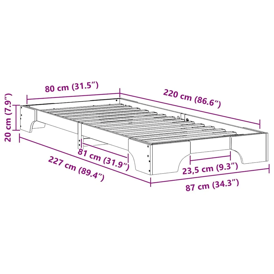 Cadre de lit Marron 80 x 220 cm Pin massif - 9
