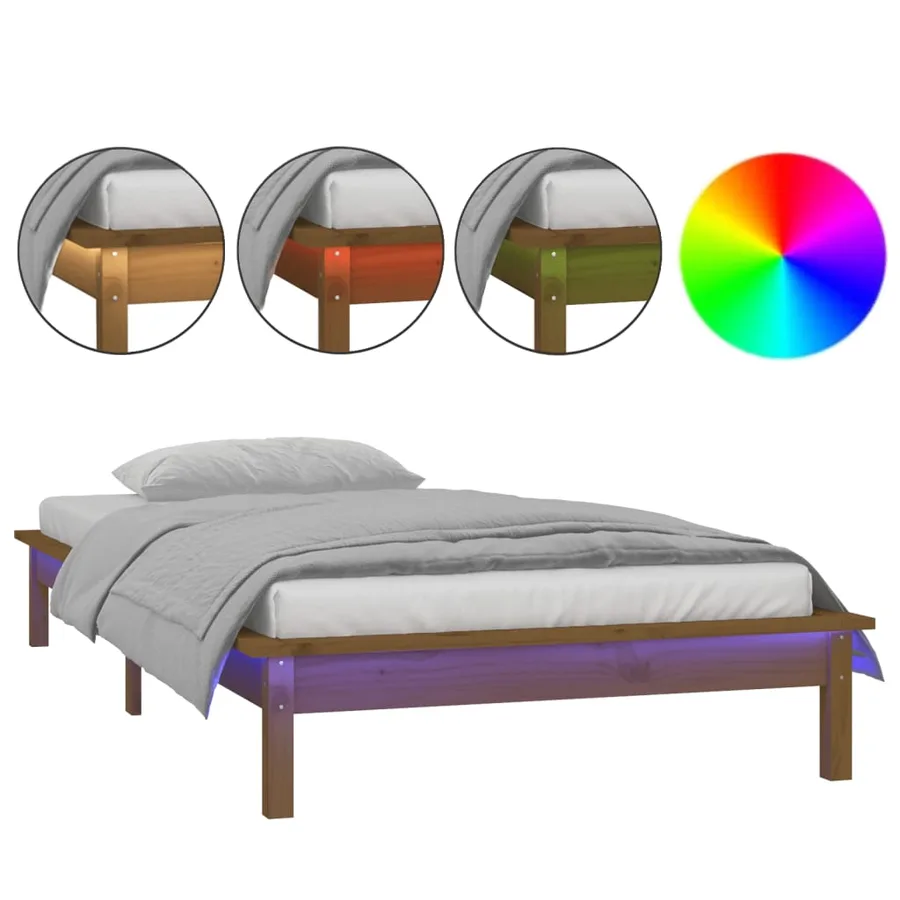 Cadre de lit à LED sans matelas 100x200 cm bois massif - 2
