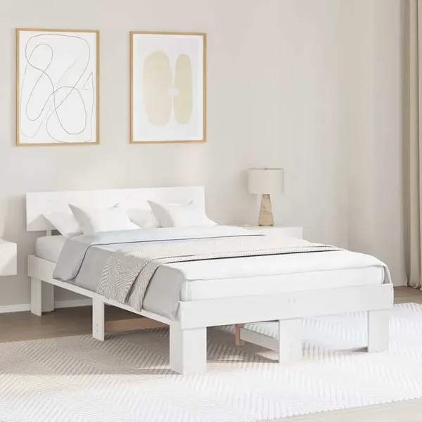 Cadre de lit avec tête de lit Blanc 120 x 190 cm Pin massif