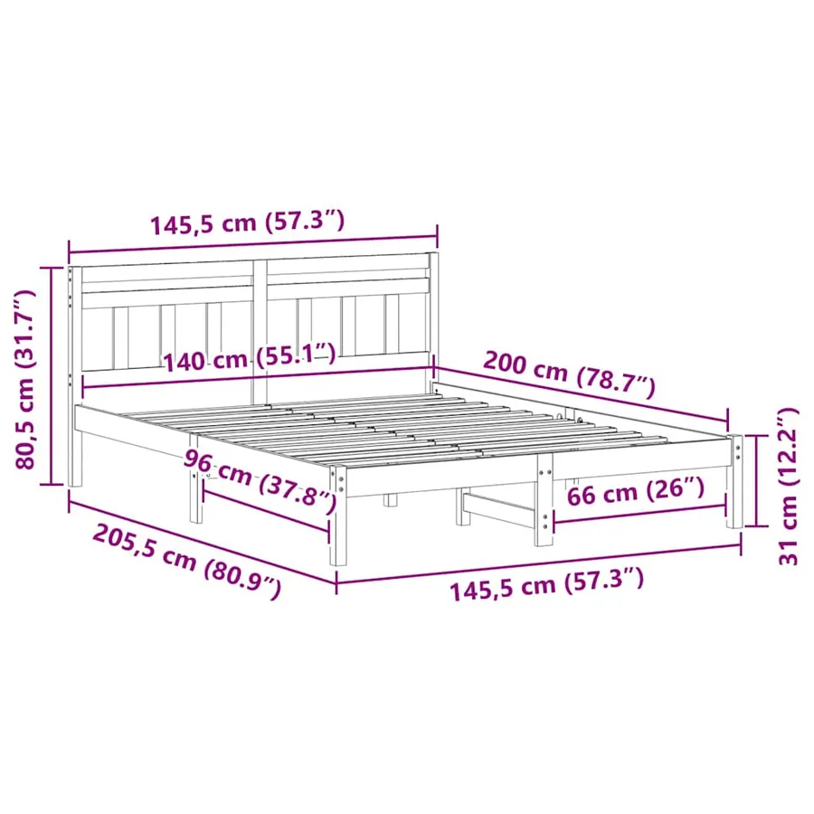 Cadre de lit Marron 140 x 200 cm Pin massif - 10