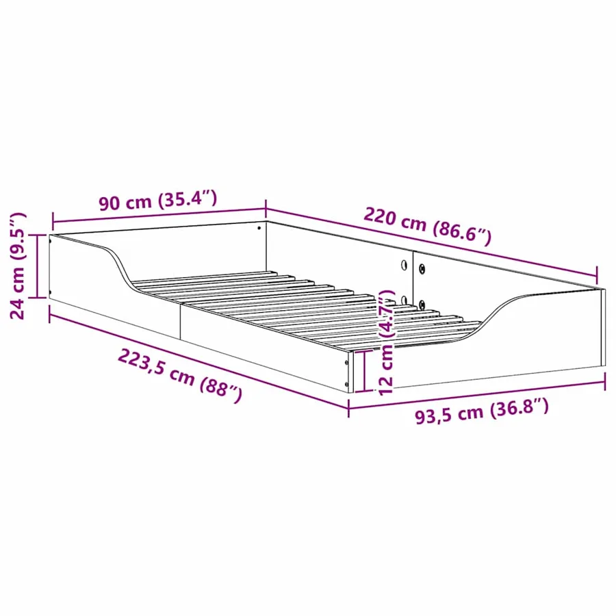 Cadre de lit Marron 90 x 220 cm Pin massif - 10