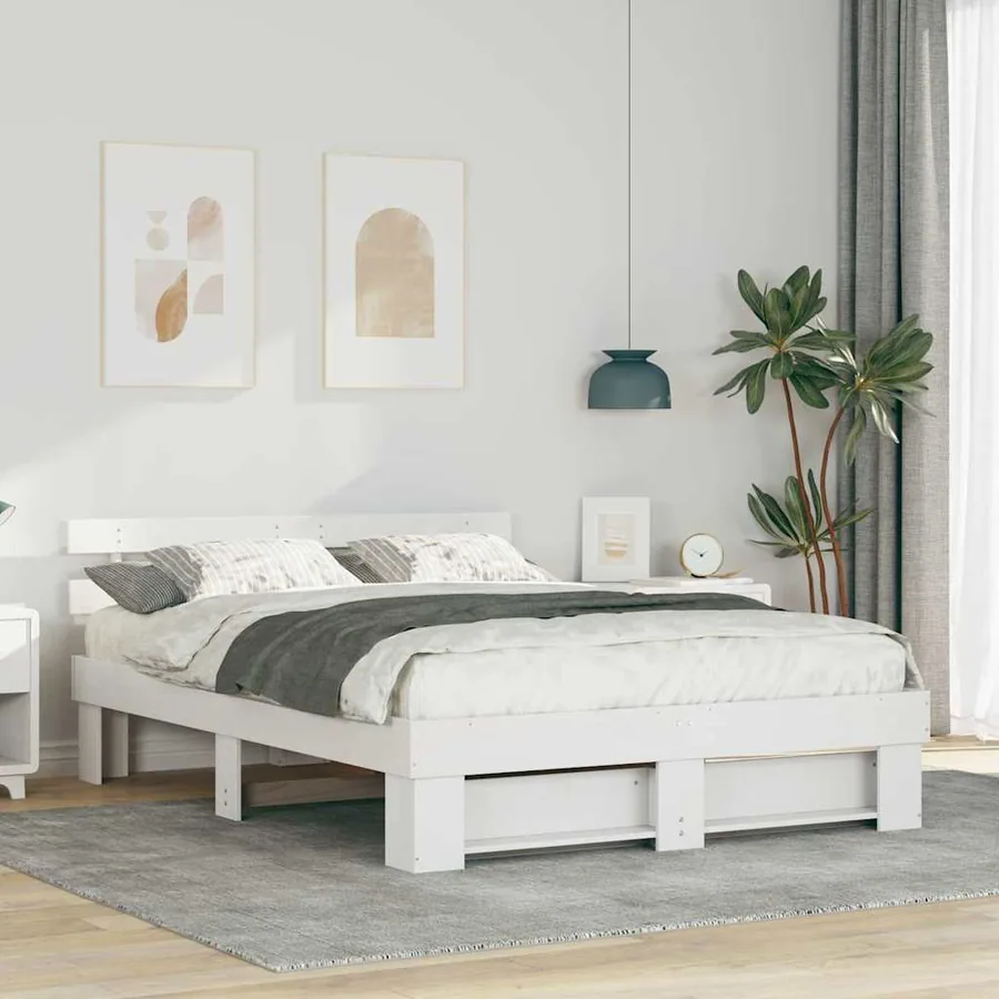 Cadre de lit avec tête de lit Blanc 150 x 200 cm Pin massif
