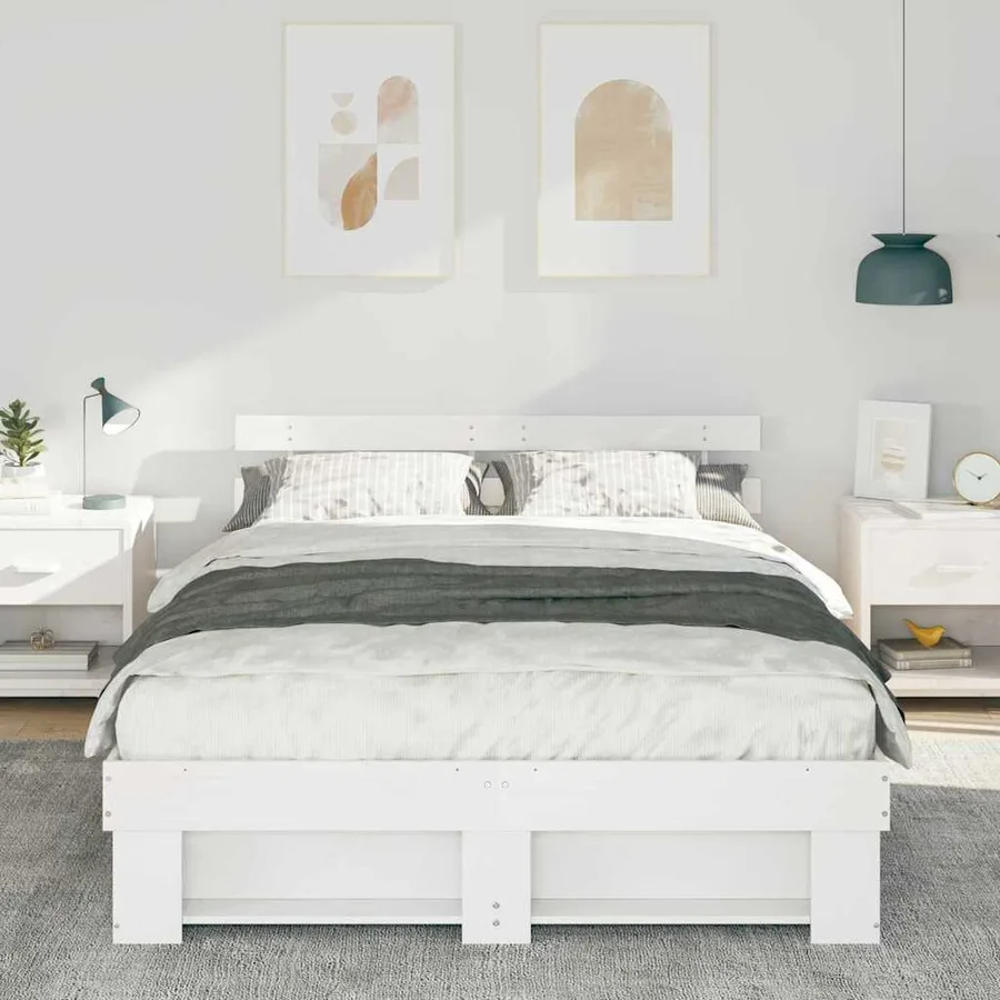 Cadre de lit avec tête de lit Blanc 150 x 200 cm Pin massif - 3