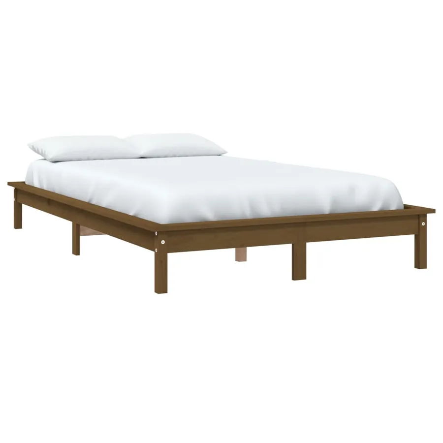 Cadre de lit sans matelas marron miel bois massif - 3